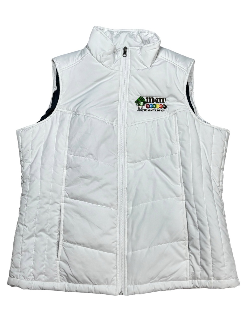 White & Green M&M Racing Port Authority Full Zip Multi Pocket Puffer Vest XXL